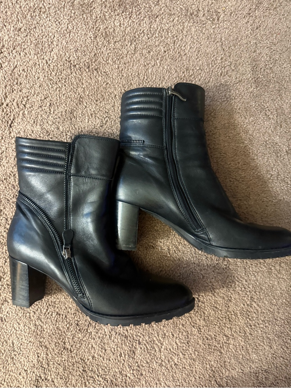Ara Classic Black Leather Mid-Heel Ankle Boots with Side Zipper